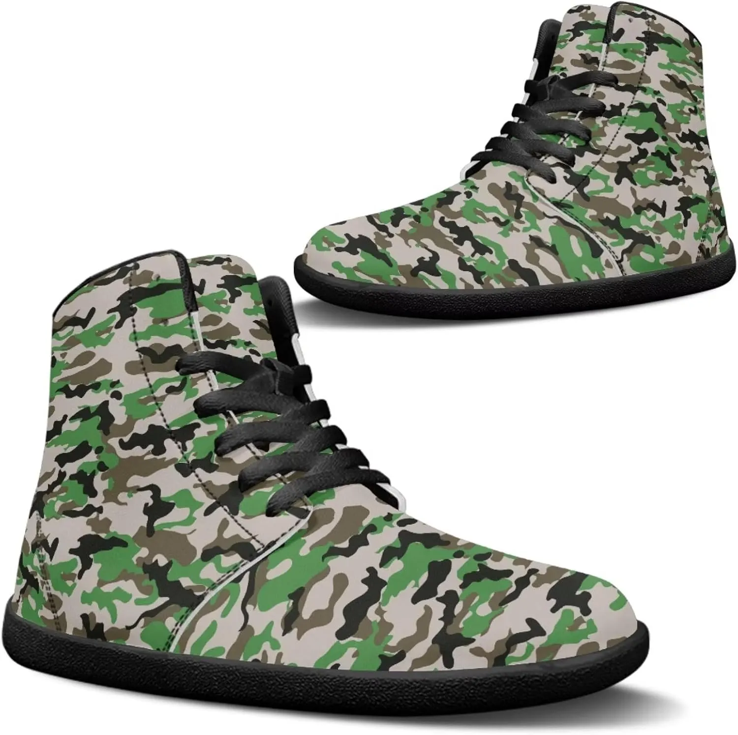 Men's Wide Barefoot Shoes High Top Zero Drop Casual Shoes Non-Slip Fashion Sneaker Camouflage Shoes for Athletic Running Walking
