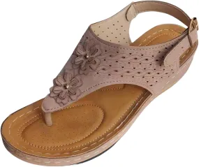 Orthopedic Sandals for Women Summer Dressy Comfortable Arch Support Wedge Slip Flip Flops Casual Flat Open Toe Platform Shoes Comfy Wedges Flower Beach Slides Walking Breathable Slippers