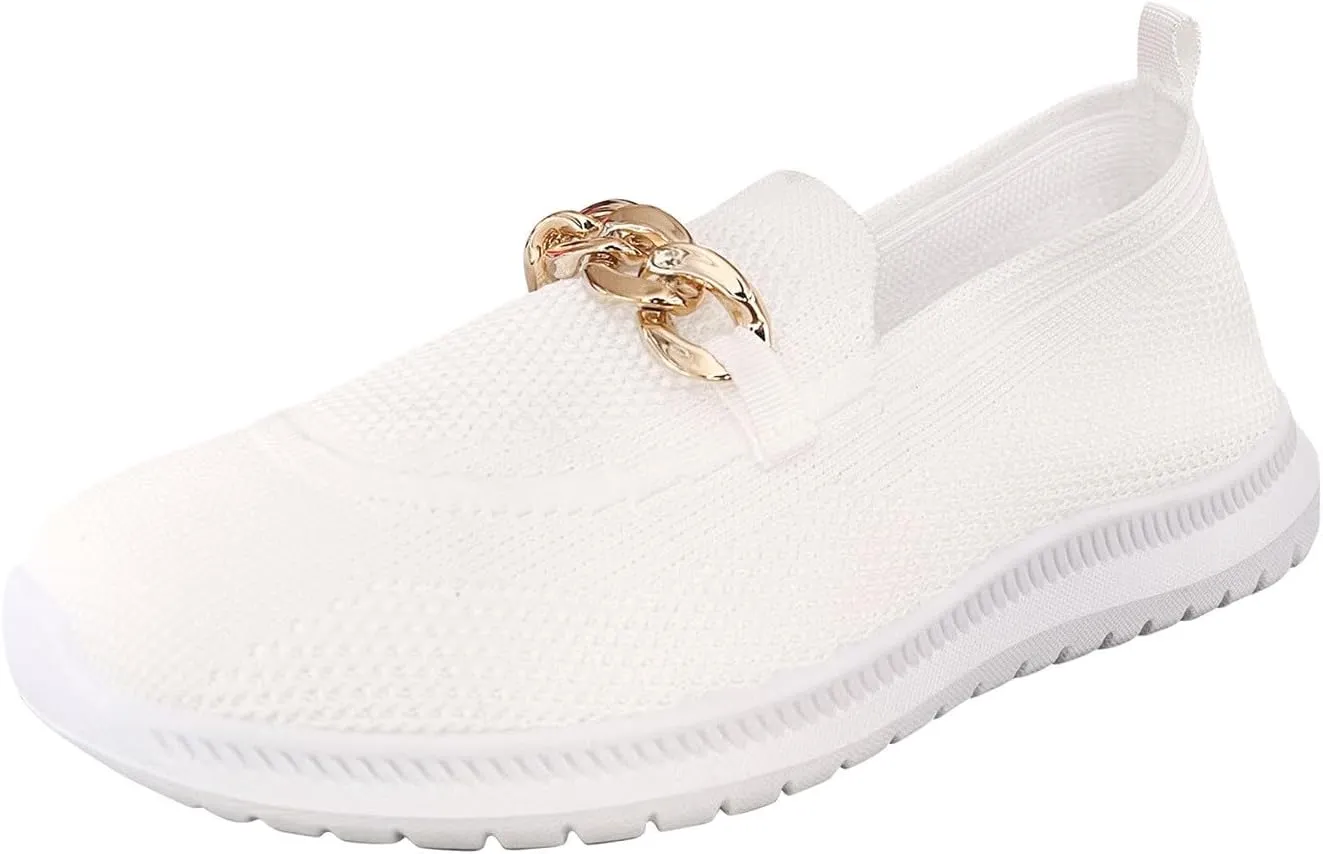 Orthopedic Slip-On Walking Shoes for Women, Comfort Loafers Wide Fit Knit Breathable Mesh Non-Slip Platform
