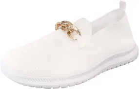 Orthopedic Slip-On Walking Shoes for Women, Comfort Loafers Wide Fit Knit Breathable Mesh Non-Slip Platform