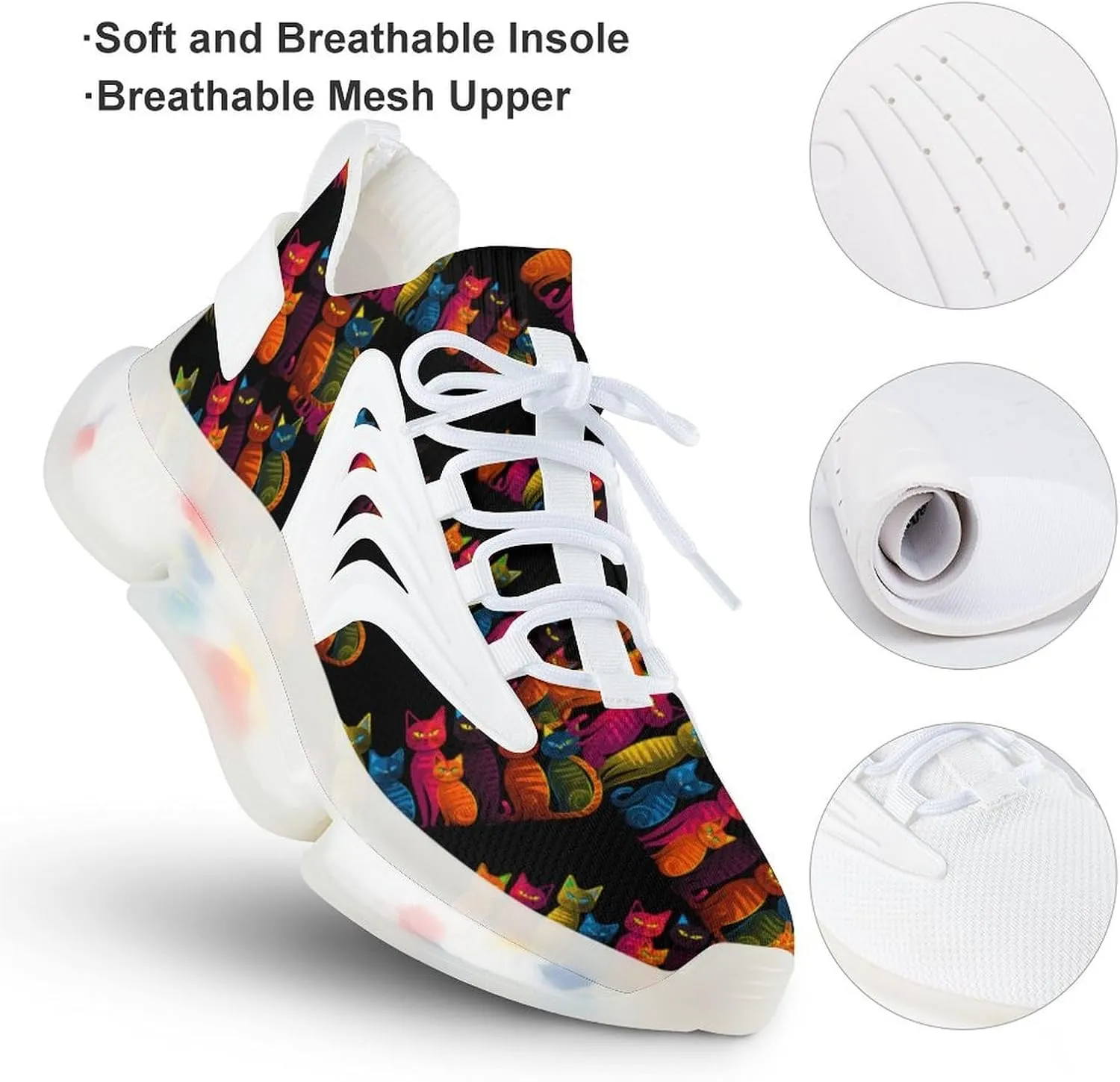Rainbow Flag Proud Month LGBT Rainbow Cat Mens Sneakers Running Shoes Lightweight Athletic Shoes for Jogging Walking Gym