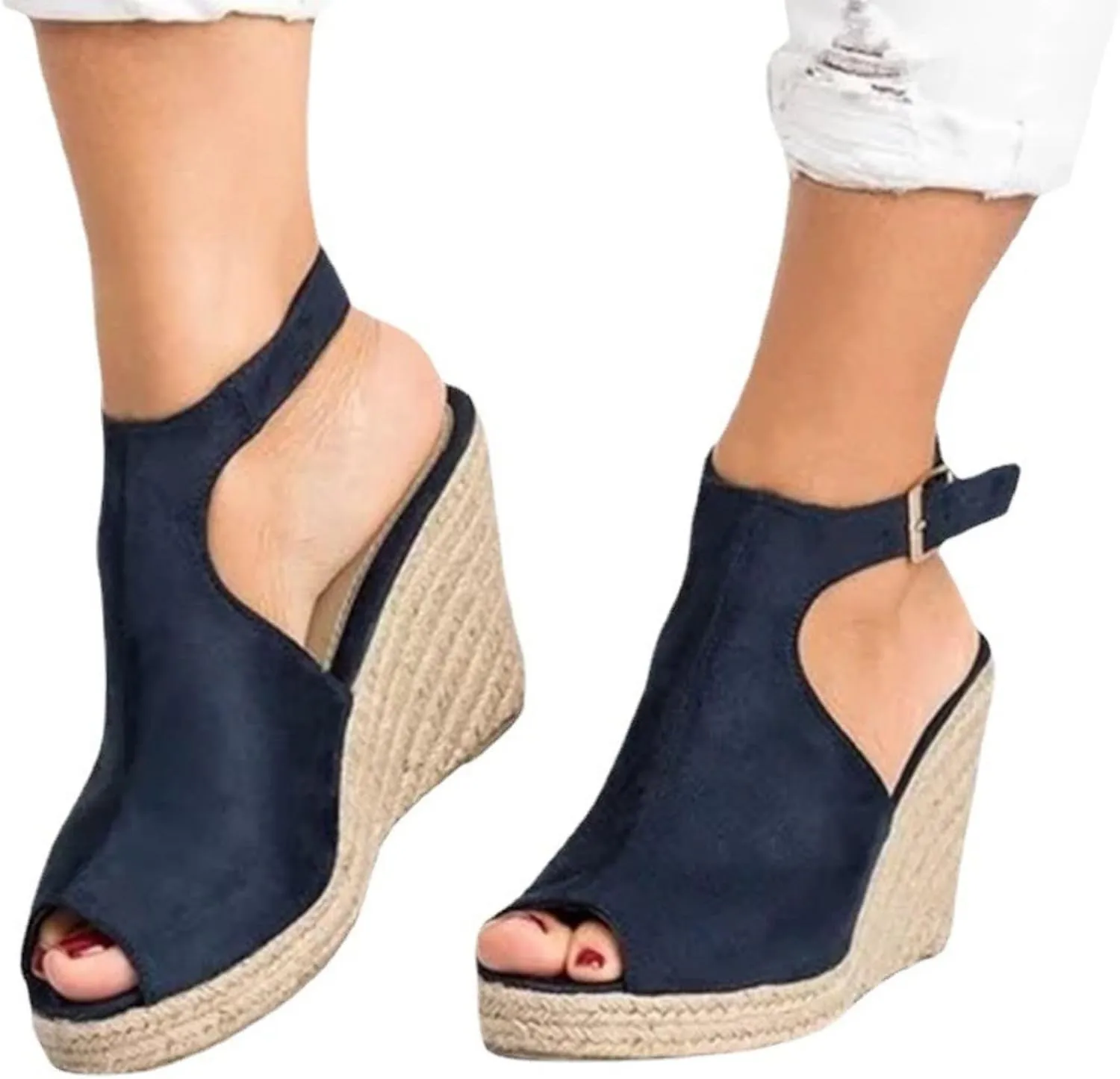 Smoneyful Women Espadrilles Wedges Platform Sandals, 2025 Peep Toe Ankle Strap for Wedding Party, Open Toe Summer Beach Dress Heels