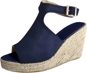 Smoneyful Women Espadrilles Wedges Platform Sandals, 2025 Peep Toe Ankle Strap for Wedding Party, Open Toe Summer Beach Dress Heels