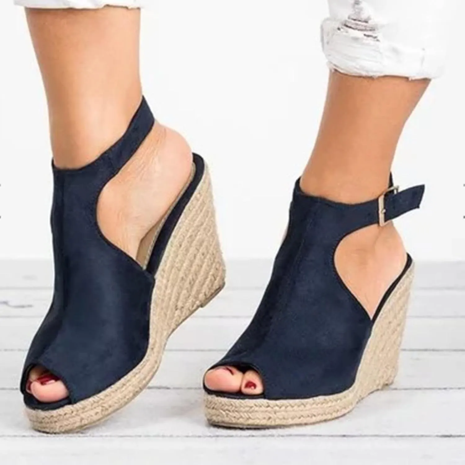 Smoneyful Women Espadrilles Wedges Platform Sandals, 2025 Peep Toe Ankle Strap for Wedding Party, Open Toe Summer Beach Dress Heels