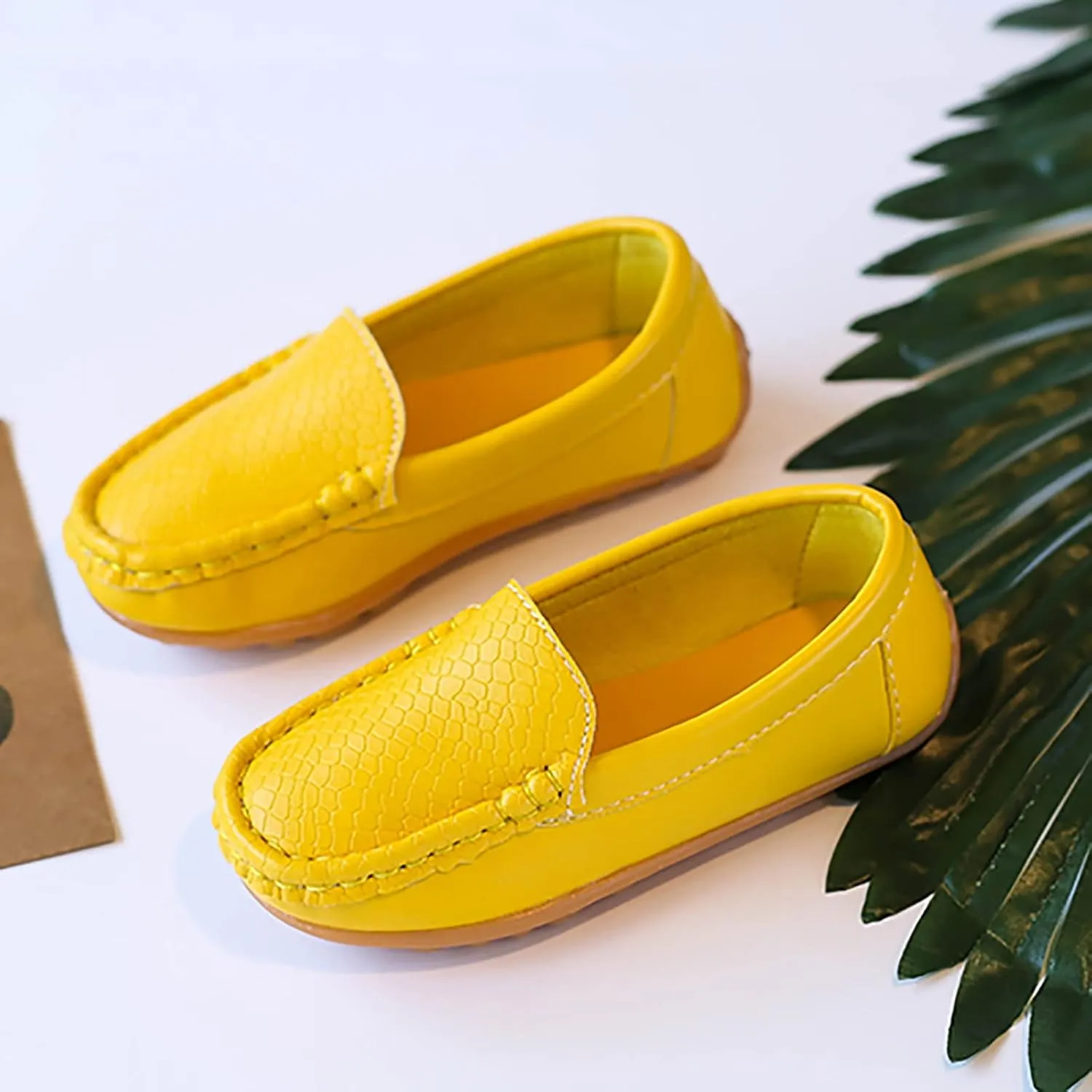 Toddler Boys Girls Loafer Shoes Soft Synthetic Leather Slip On 𝗠occasin Flat Boat Dress Shoes for Kids