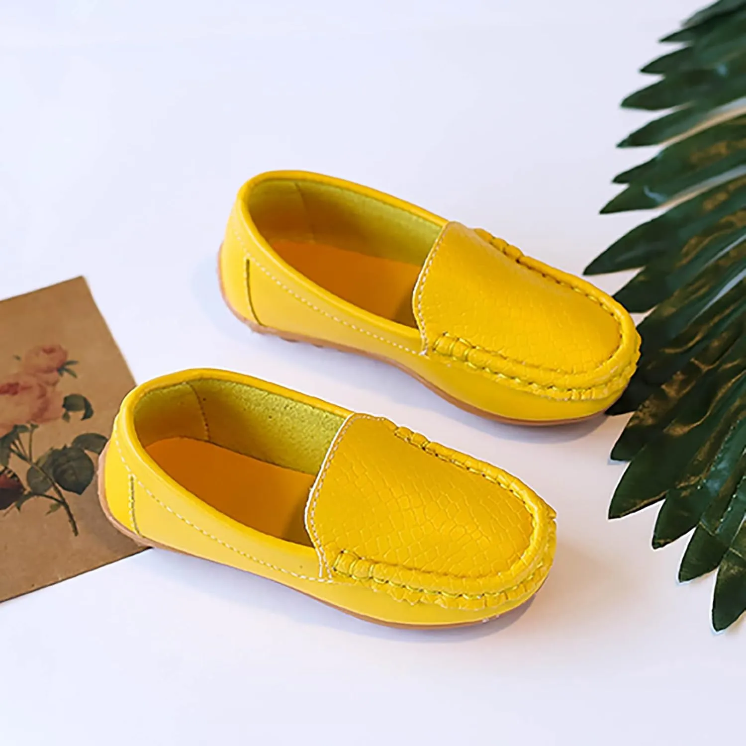 Toddler Boys Girls Loafer Shoes Soft Synthetic Leather Slip On 𝗠occasin Flat Boat Dress Shoes for Kids