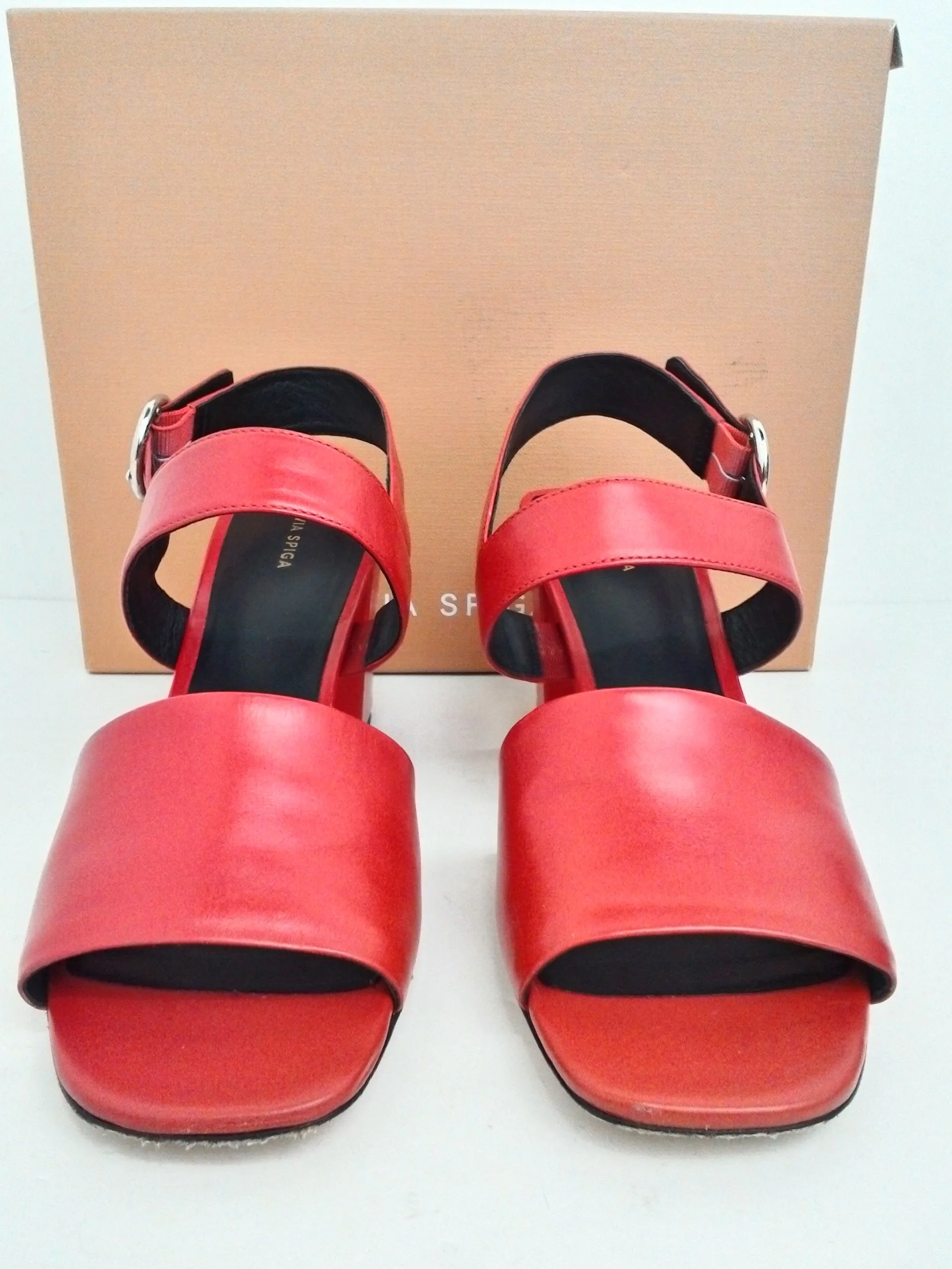 Via Spiga Women's Evelyne Red Velvet Leather Sandals Size 9.5 M