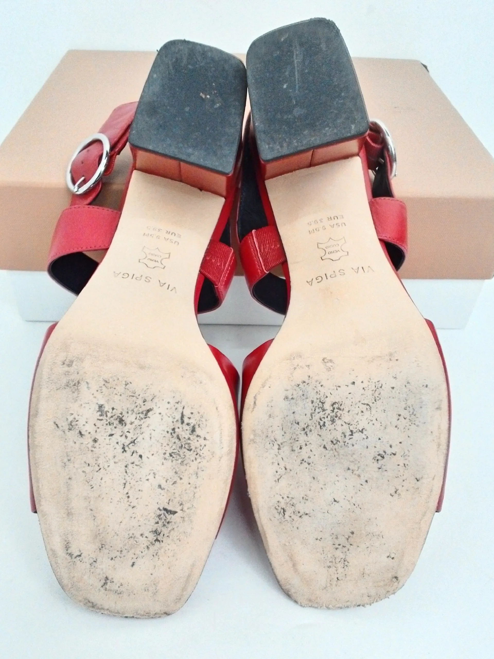 Via Spiga Women's Evelyne Red Velvet Leather Sandals Size 9.5 M