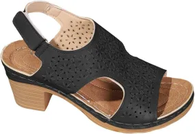 Wedge Sandals for Women Breathable Open Toe Hollow Out Slides Sandals Non Slip Low Block Chunky Heels Sandal with Adjustable Hook and Loop Wide Width Available Shoes