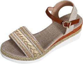 Wedge Sandals for Women Espadrilles Open Toe Ankle Strap with Buckle Dressy Summer Low Heels Orthopedic Sandals 2025