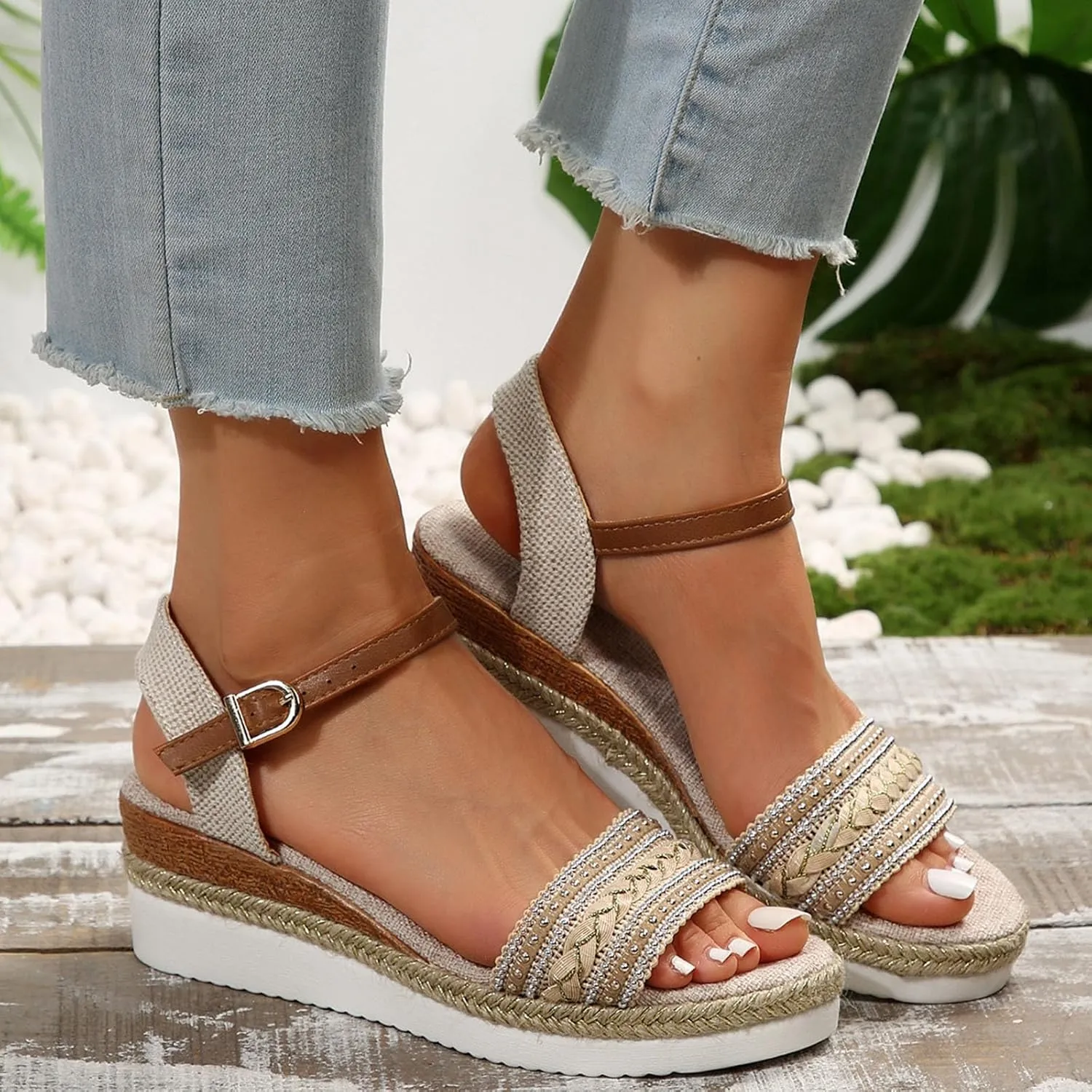 Wedge Sandals for Women Espadrilles Open Toe Ankle Strap with Buckle Dressy Summer Low Heels Orthopedic Sandals 2025