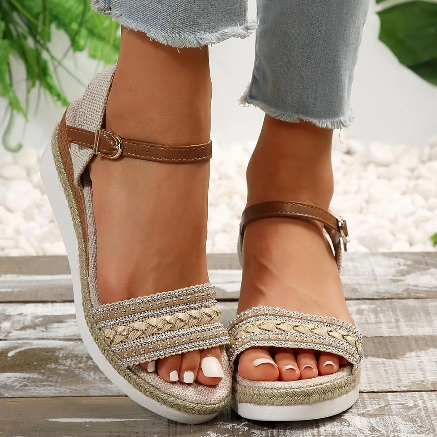 Wedge Sandals for Women Espadrilles Open Toe Ankle Strap with Buckle Dressy Summer Low Heels Orthopedic Sandals 2025