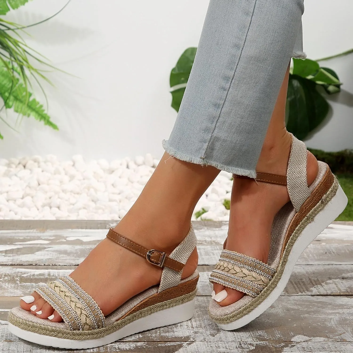 Wedge Sandals for Women Espadrilles Open Toe Ankle Strap with Buckle Dressy Summer Low Heels Orthopedic Sandals 2025