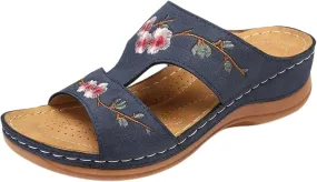 Wedge Sandals for Women Open Toe Hollow Out Slip On Platform Comfortable Flower Summer Casual Walking Shoes Slippers Arch Support Slides Wide Width Beach Breathable Sandal Flip Flops Flat