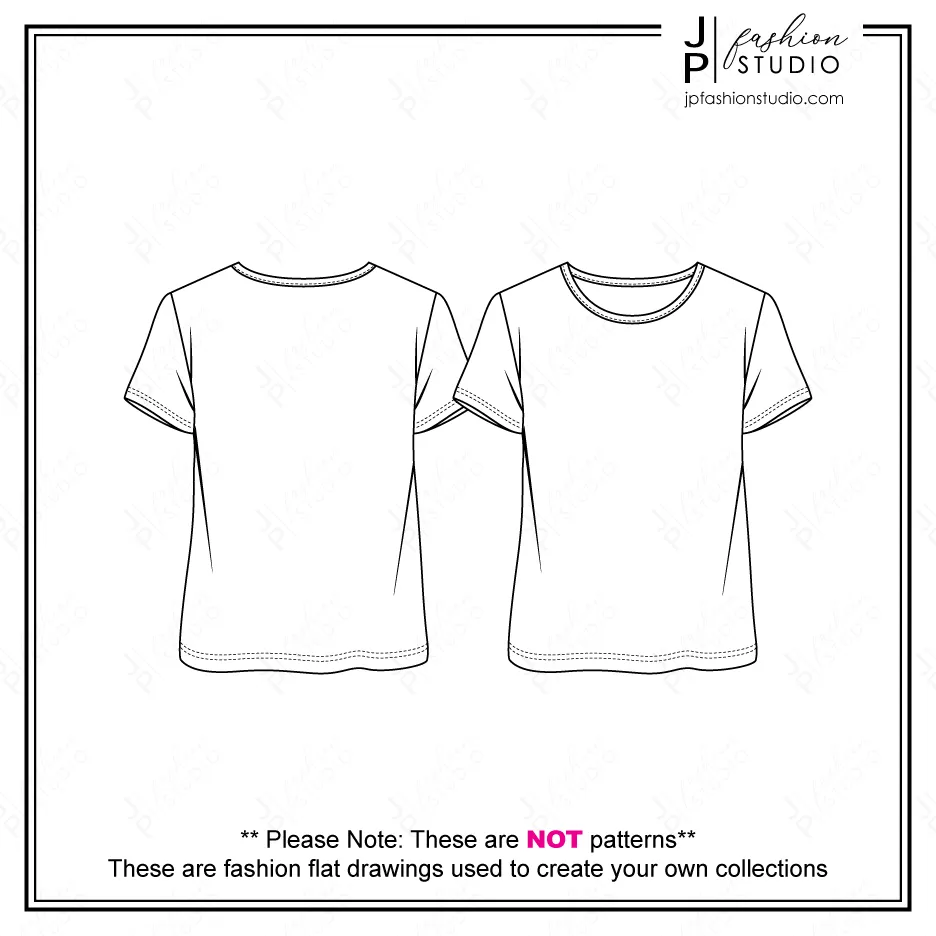 Women Boxy Tops Fashion Flat Sketches (3 styles), Vector Templates, Fashion Technical Drawings / Crop Top, Regular Length, Tunic top