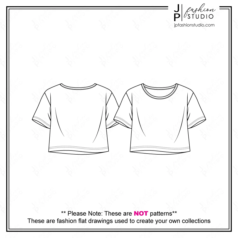 Women Boxy Tops Fashion Flat Sketches (3 styles), Vector Templates, Fashion Technical Drawings / Crop Top, Regular Length, Tunic top