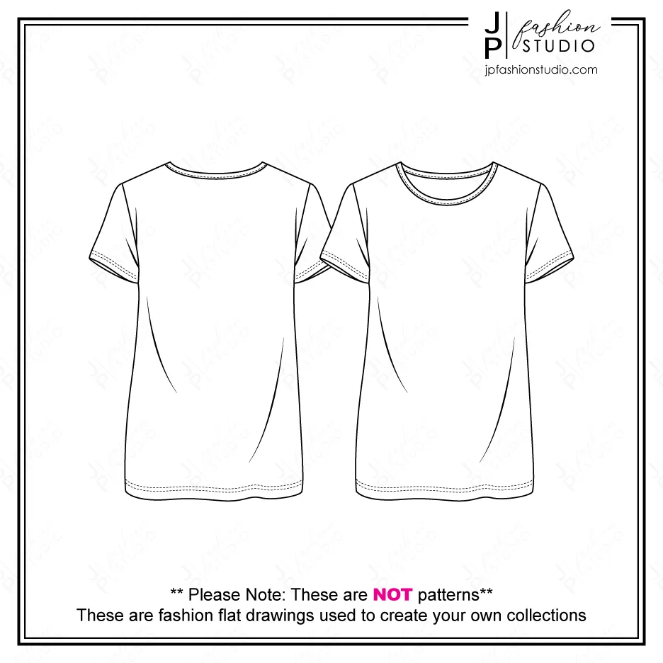 Women Boxy Tops Fashion Flat Sketches (3 styles), Vector Templates, Fashion Technical Drawings / Crop Top, Regular Length, Tunic top