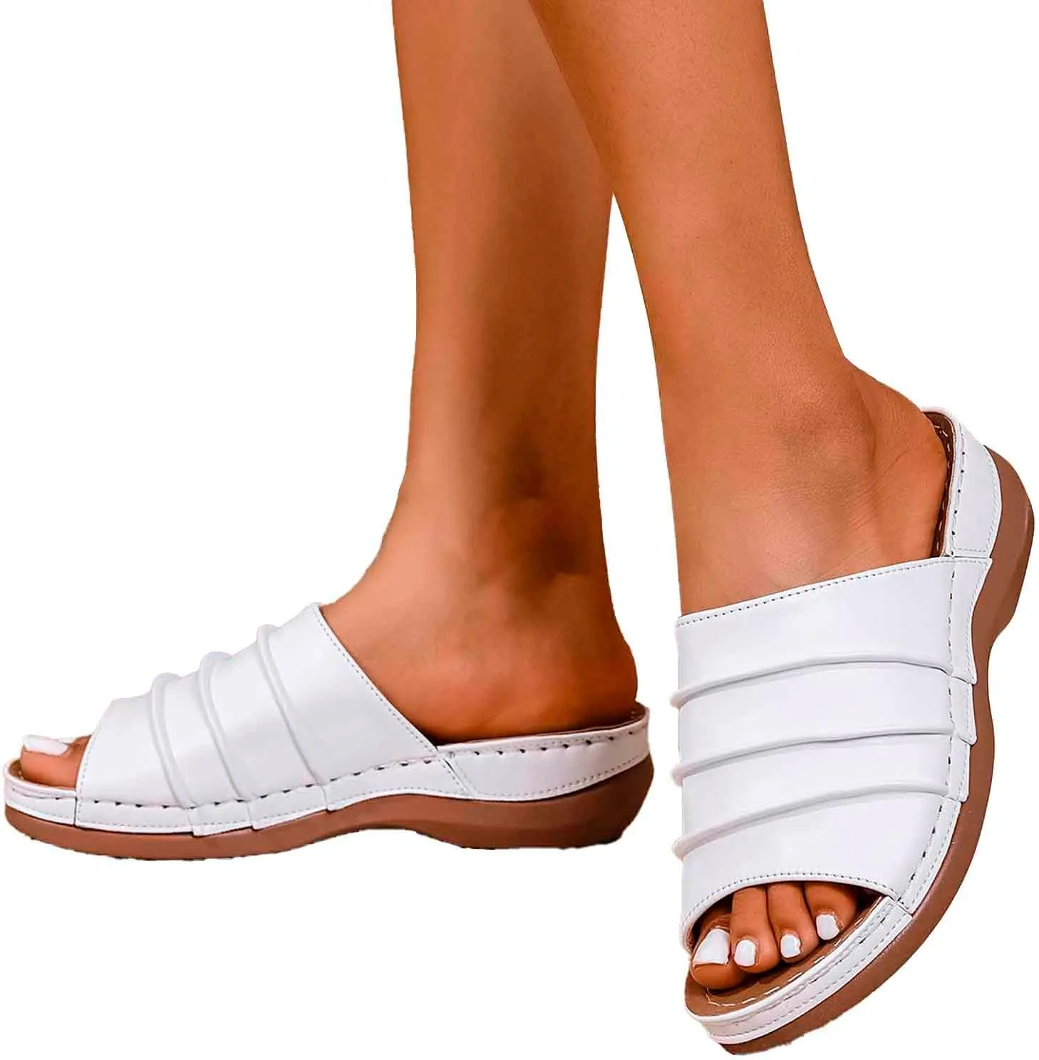 Women's Breathable Slip On Wedge Sandals Comfortable Lightweight Casual Beach Walking Shoes for Everyday Wear with Arch Support
