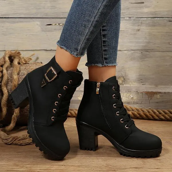 Women's Casual Buckled Chunky Heel Short Boots 23770575S
