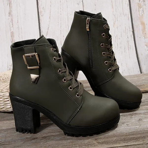 Women's Casual Buckled Chunky Heel Short Boots 23770575S