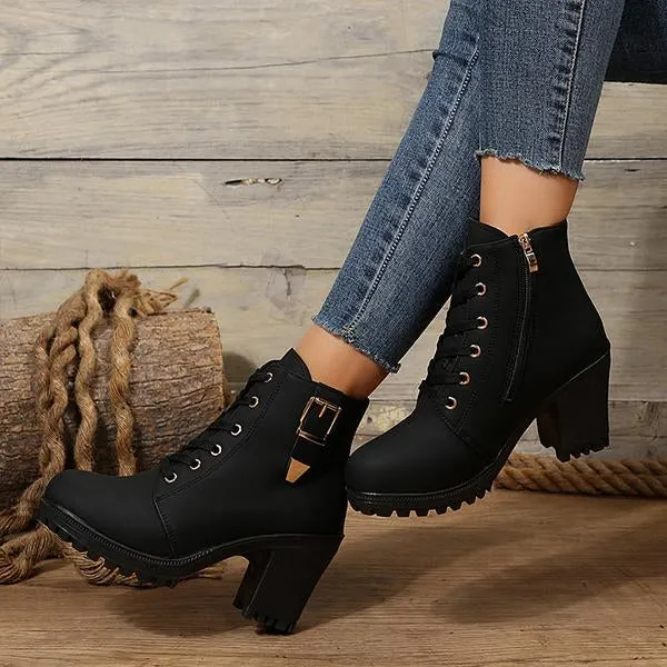 Women's Casual Buckled Chunky Heel Short Boots 23770575S