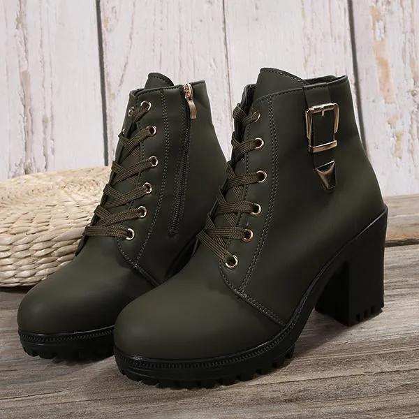 Women's Casual Buckled Chunky Heel Short Boots 23770575S