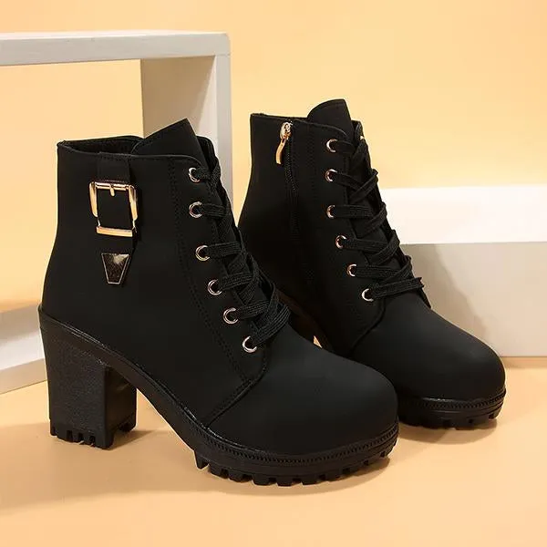 Women's Casual Buckled Chunky Heel Short Boots 23770575S
