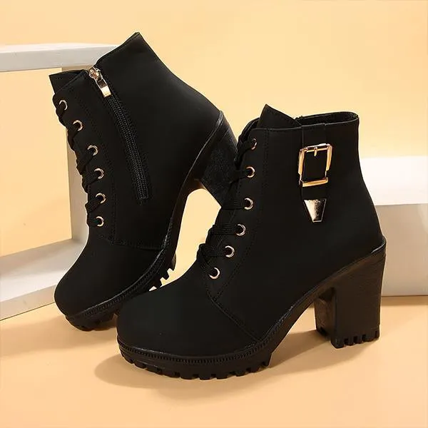 Women's Casual Buckled Chunky Heel Short Boots 23770575S