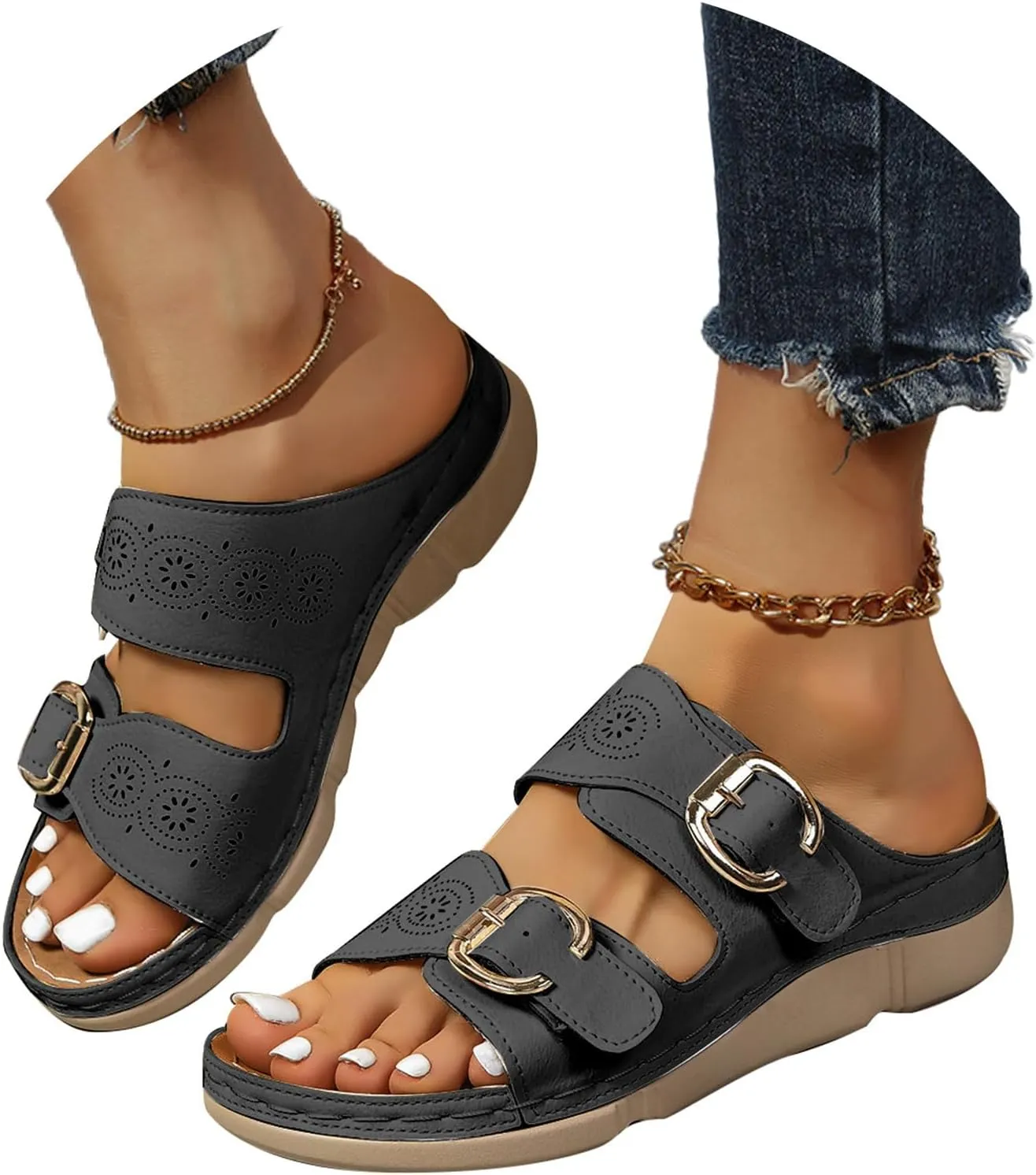 Women's Comfortable Wedge Sandals Slip On Dressy Summer Beach Walking Shoes with Arch Support Lightweight