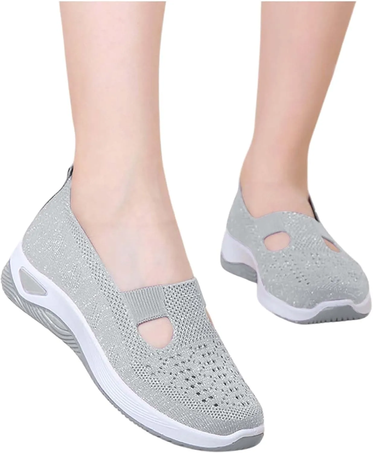 Women's Woven Orthopedic Breathable Soft Shoes Womens Running Shoes Comfort Ladies Shoes Casual White Sneakers Brown Tennis Shoe Cross Trainer Shoe