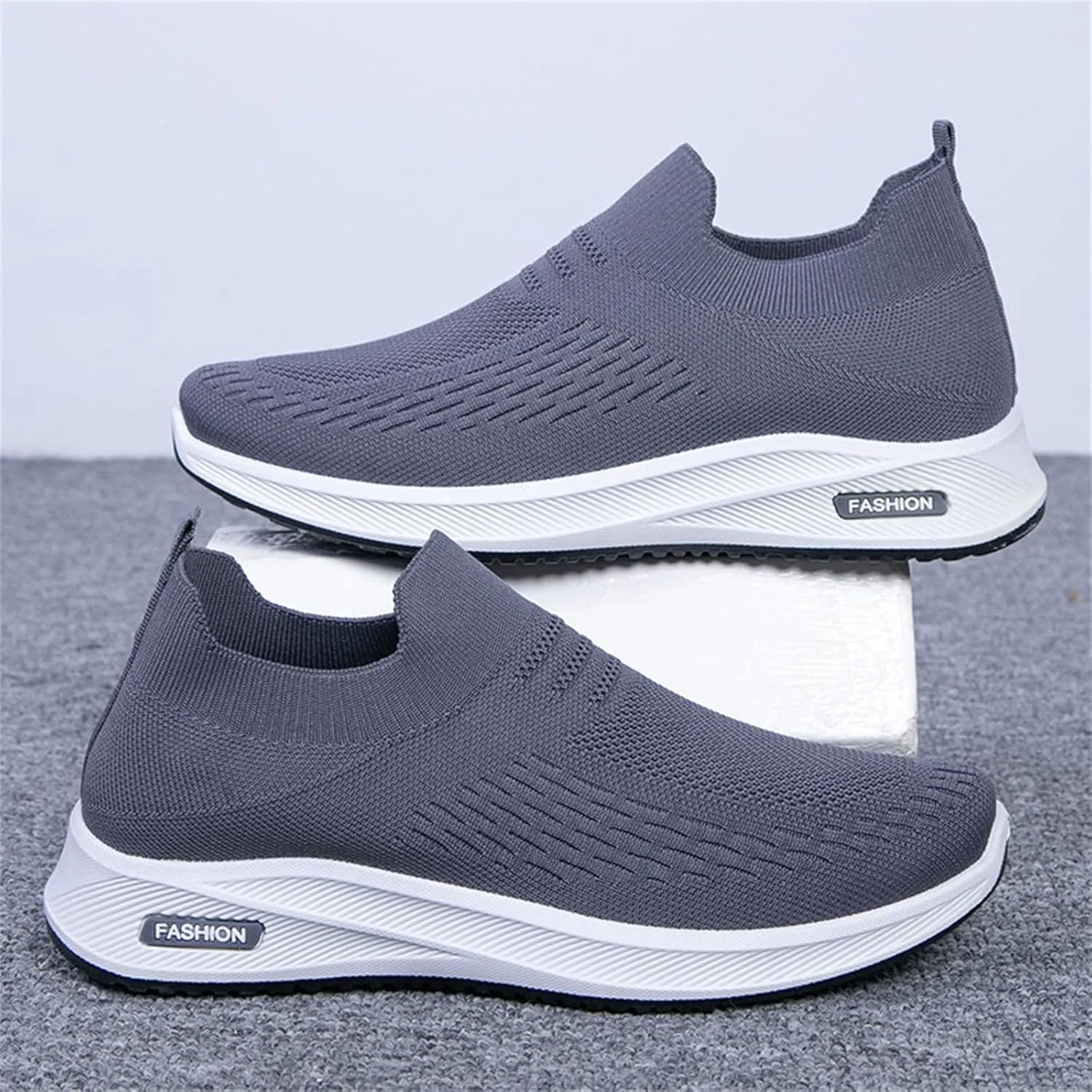 Woven Sneakers for Men Slip on No Lace Breathable High Top Walking Running Shoes Comfortable Tennis Shoes Non Slip Casual Mens Outdoor Sport Sneakers