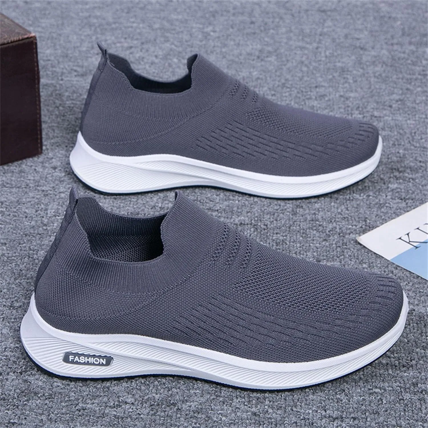 Woven Sneakers for Men Slip on No Lace Breathable High Top Walking Running Shoes Comfortable Tennis Shoes Non Slip Casual Mens Outdoor Sport Sneakers