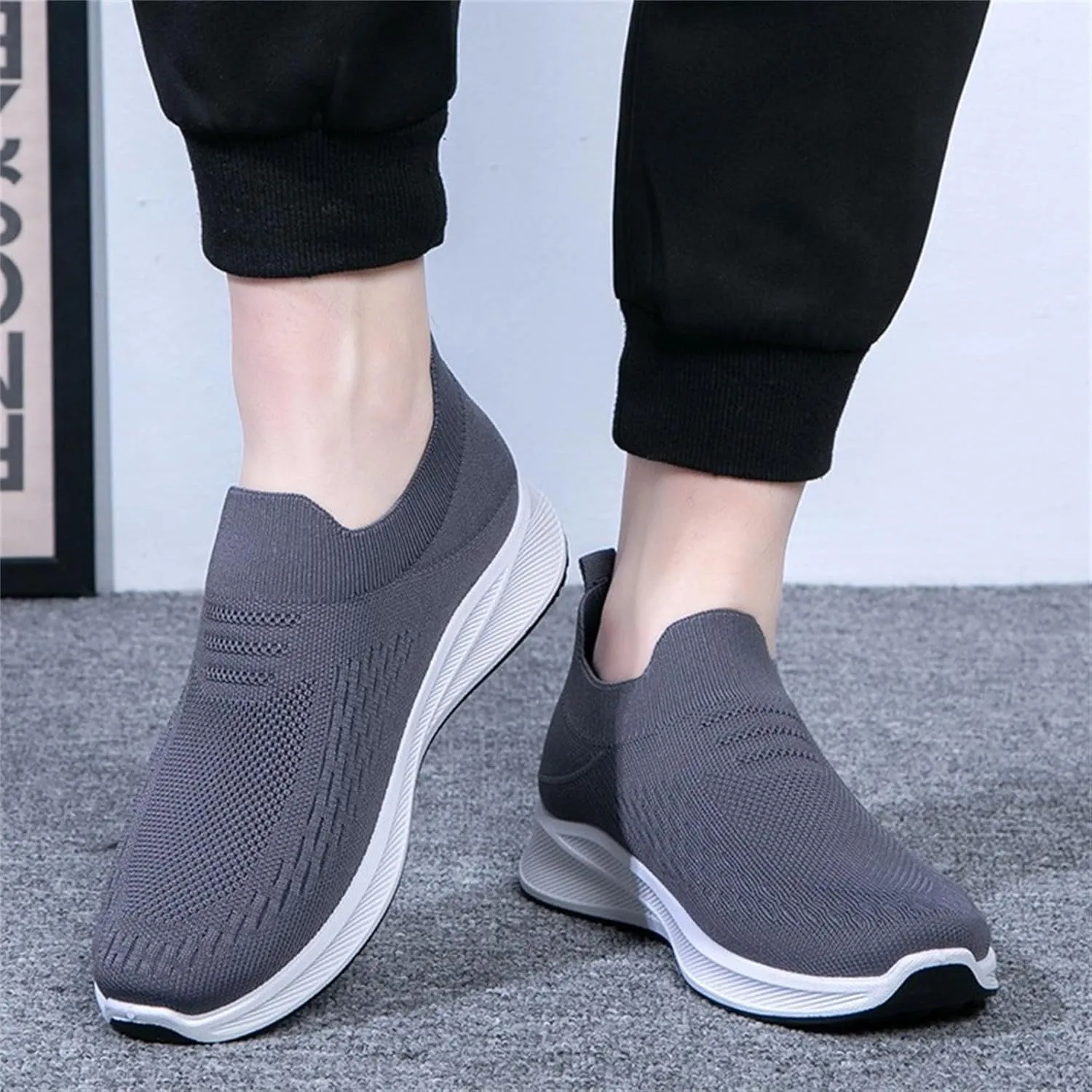 Woven Sneakers for Men Slip on No Lace Breathable High Top Walking Running Shoes Comfortable Tennis Shoes Non Slip Casual Mens Outdoor Sport Sneakers