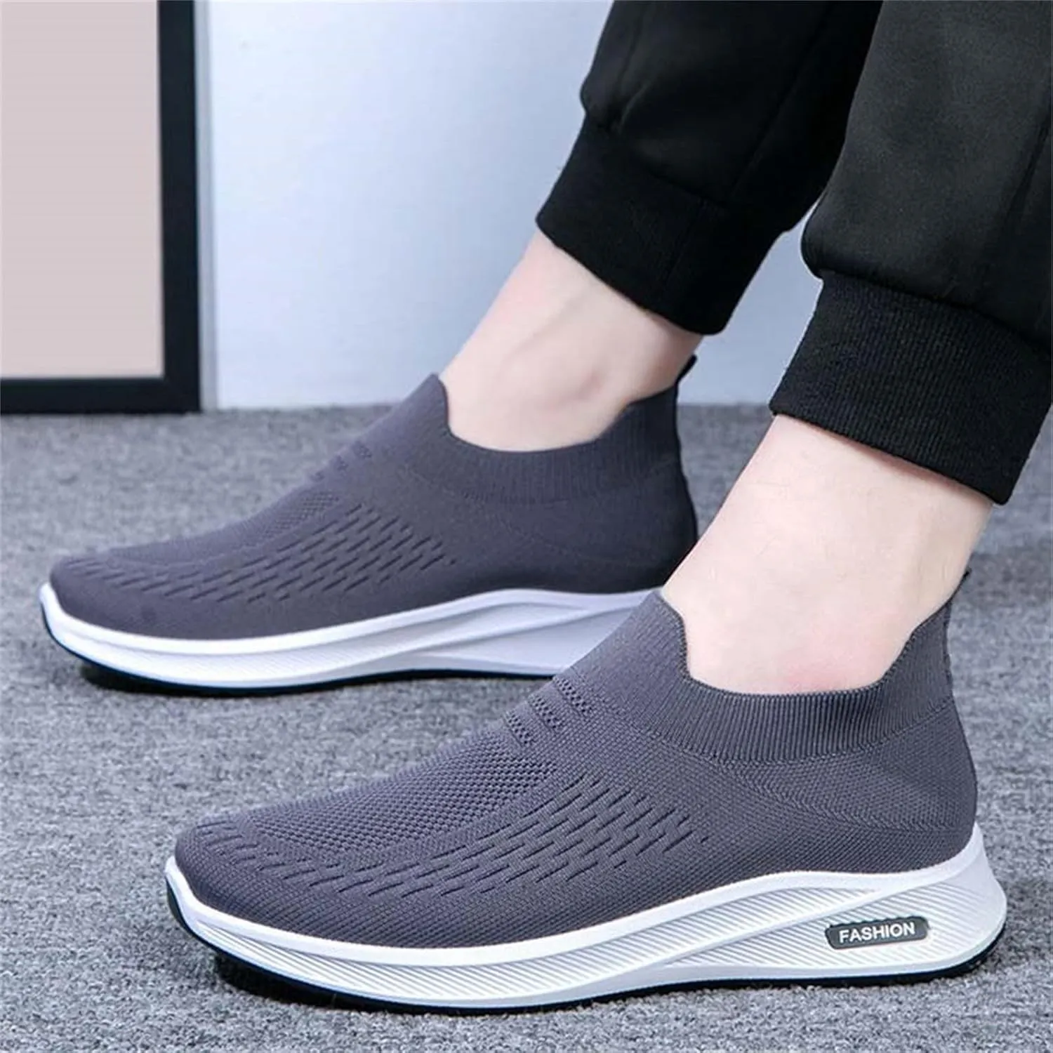 Woven Sneakers for Men Slip on No Lace Breathable High Top Walking Running Shoes Comfortable Tennis Shoes Non Slip Casual Mens Outdoor Sport Sneakers